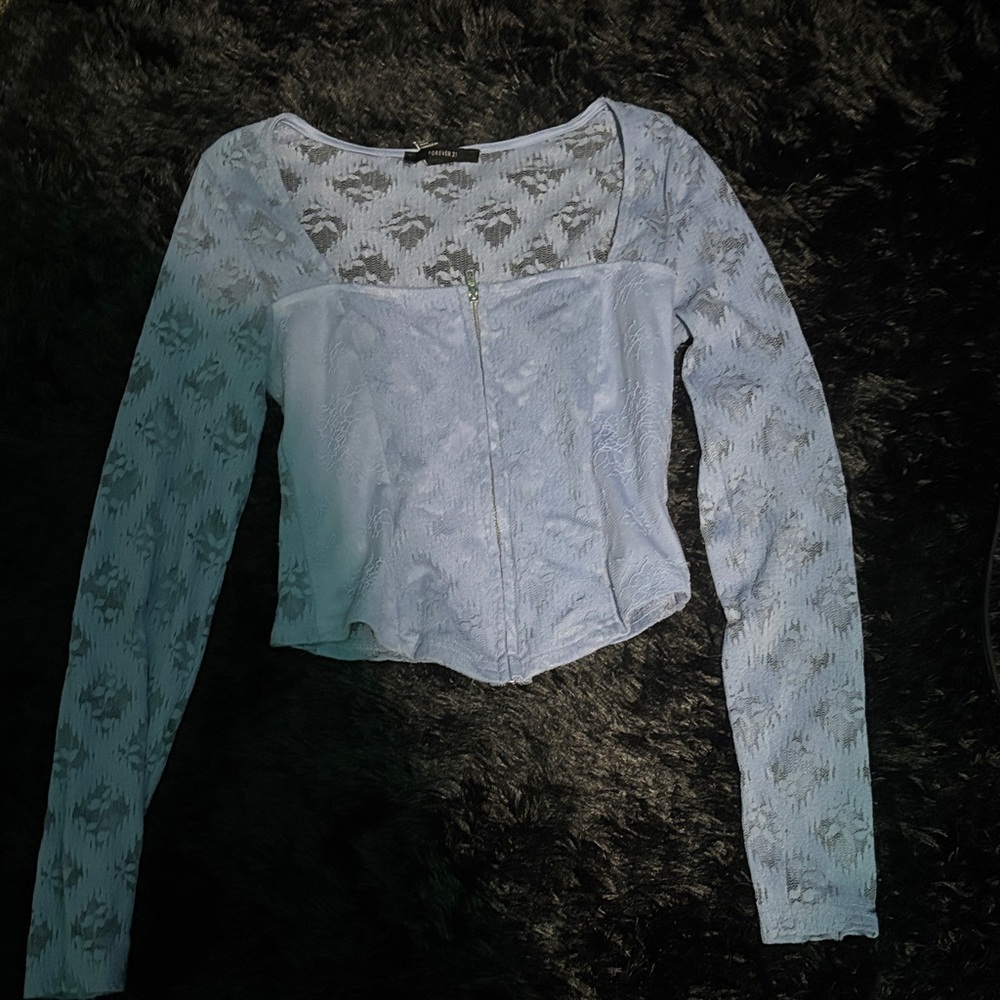 Forever 21 Light Blue Lace Long Sleeve Blouse